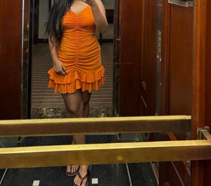Orange Ruched Ruffle Mini Dress
