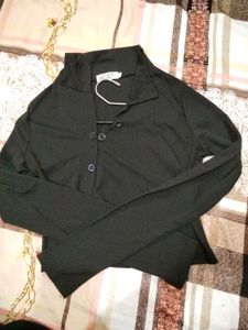 Chic Black Ribbed Button-Up Top
