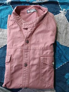 Men's Pink Band Collar Kurta