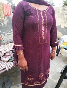 Wine Colour Makesh Work Lining  Stiched Suit