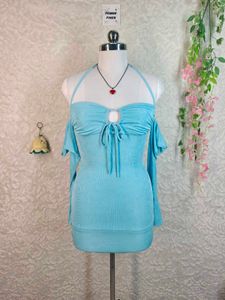 Stunning Blue Halter Neck Mini Dress