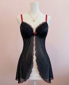 Elegant Black &amp; Red Babydoll Lingerie