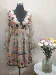 Floral Butterfly Print Sheer Dress
