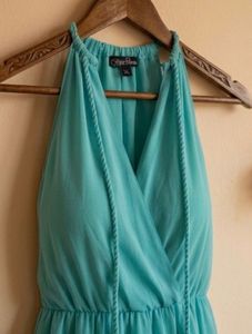 Elegant Teal Halter Neck Maxi Dress