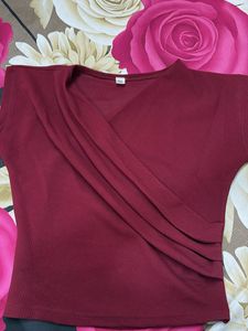Maroon Wrap Front Top