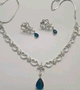 AD Elegant Blue Stone Necklace & Earring Set