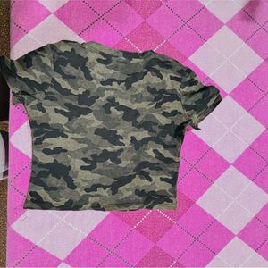 Camouflage Cropped Top with Zipper Detail