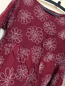 Maroon Kurta with White Floral Print