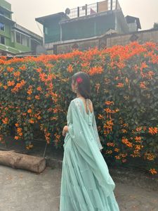 Elegant Sea Green Tiered Kurti Set
