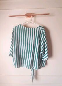 Green &amp; White Striped Tie-Front Top