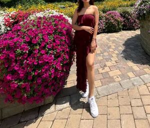 Burgundy Ruffled Party Dress