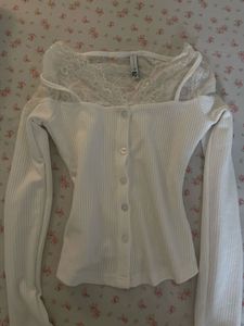 White Lace Trim Ribbed Top