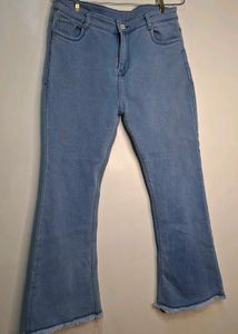 High-Waisted Raw Hem Flare Jeans.