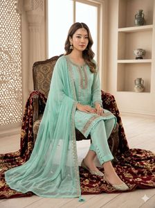 Elegant Mint Green Embellished Kurta Set