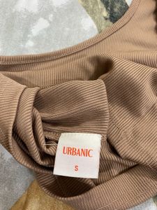 Brown Ribbed Halter Neck Crop Top