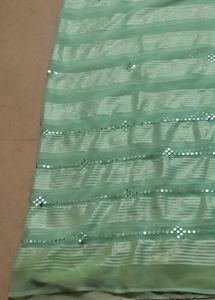 Beautiful Mint Green Striped Saree with Mirror Wor