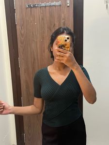 deep v neck Ribbed Wrap Top