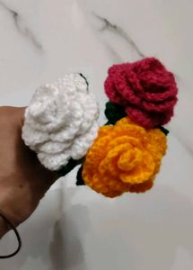 Crocheted Rose Bouquet set of 3 flowers.