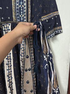 W Navy Blue Printed Kurta