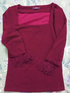 Maroon Tunic Top with Fringe Sleeves