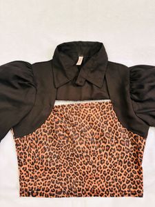 Leopard Print Crop Top with Black Bolero