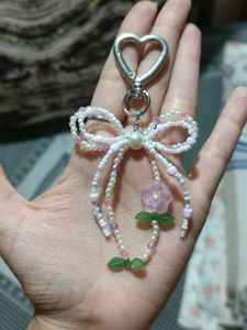 y2k Beaded Bow &amp; Rose bag charm