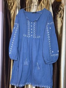 Blue Embroidered Tassel Kurta
