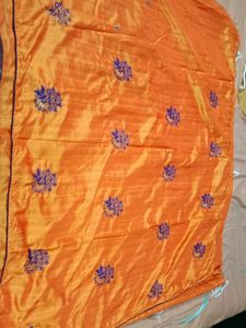 Orange Embroidered Silk Saree