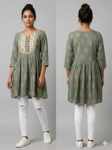 Embroidered Kurta & Ripped Jeans Set