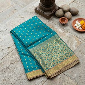 💫 Royal Peacock 🦚 Blue Synthetic Silk Saree 💫