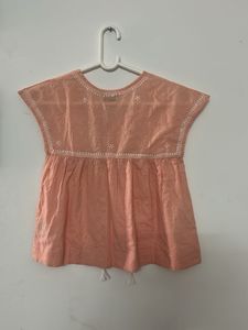 💖 Peach Cotton Tunic for Girls | Delicate Floral