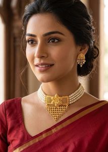 Elegant White Pearl & Gold Necklace Set