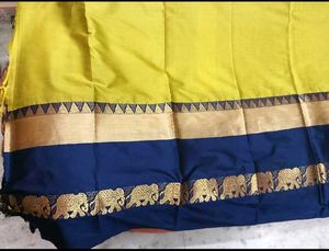 NewVibrant Yellow&amp;Blue ZariBorder CottonSilk Sare