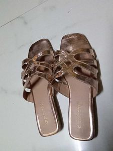 only 1 time used. Rose Gold Strappy Slide Sandals