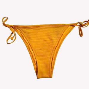 Mustard Yellow Ribbed Tie-Side Bikini Bottoms 🆕