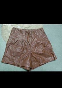 Brown Faux Leather Shorts