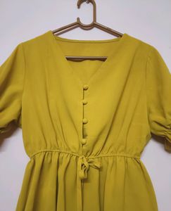 Clinched Waist Mustard Colour Crop Top (Women's)