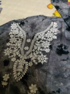 Stylish Grey Tie-Dye Kurta with Embroidery