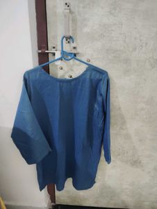 Blue Kurta with Beach Scene Embroidery