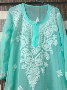 Beautiful Teal Chikankari Kurta