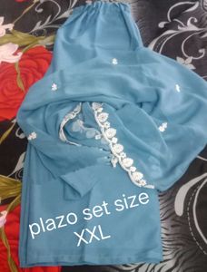 Blue Embroidered Ethnic plazo set