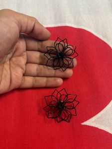 Black Floral Wire Earrings