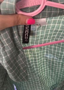 Green Checked Cropped Shrug Shirt for Women