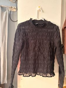 Chic Black Smocked Long Sleeve Top
