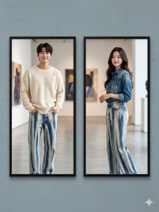 Streetwear Vertical Acid Wash Jeans | Sunray Bleac
