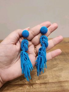 Statement Blue Tassel Earrings