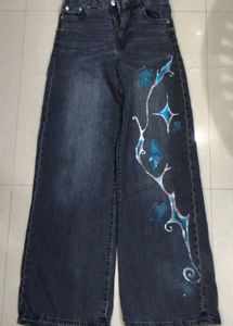 Hand-Painted Wide Leg Denim Jeans