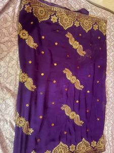 Stunning Purple Embroidered Saree