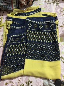 Beautiful Yellow and Navy Blue Saree