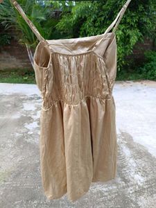 Vintage Elegant Gold Smocked Mini Dress